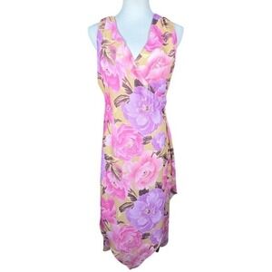 CDC Petites Pink Purple Floral Faux Wrap High Low Midi Dress Womens‎ Size 10P